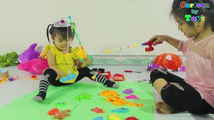 Little Girl Cute Fishing and Play with Baby Chick