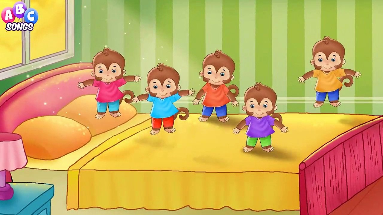Five Little Monkeys Jumping on the Bed Nursery Rhyme - Cartoon ...