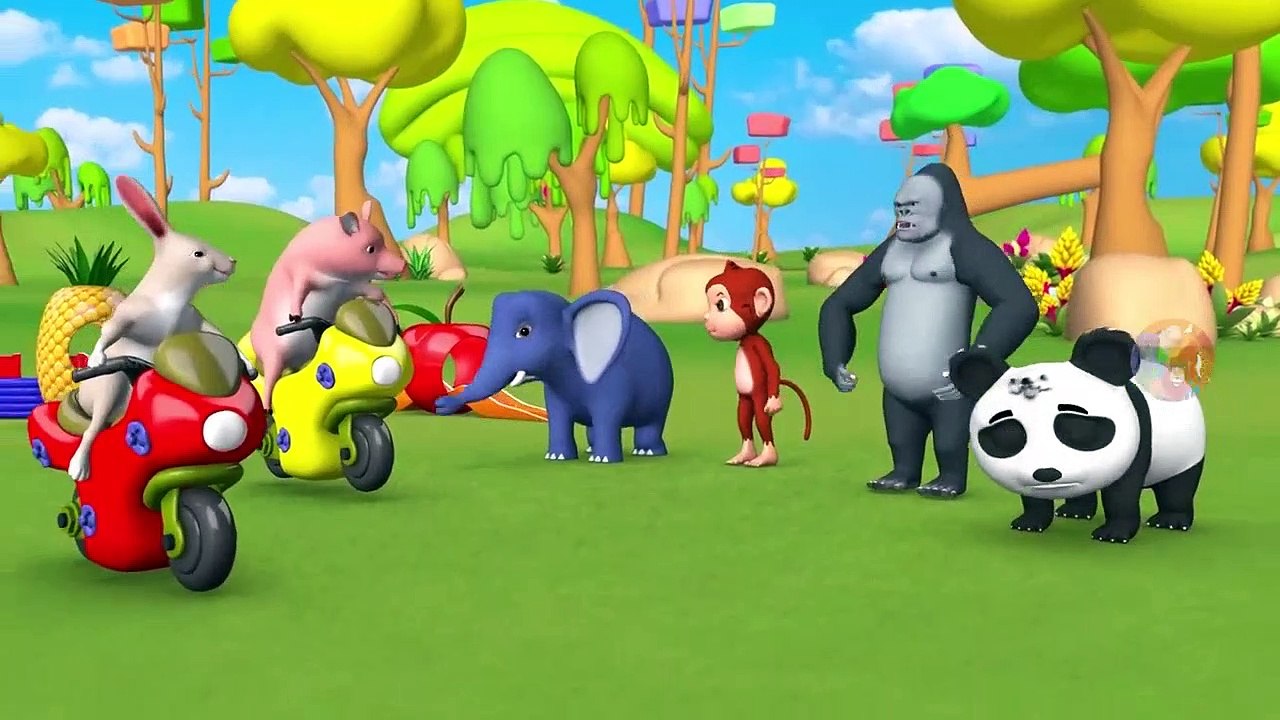 Les Animaux de Zoo de Course de Moto sur le Curseur de la Piste - Apprendre les Noms de Fruits pour les Enfants avec Grange Et Animaux de la Forêt | Peony Noakes