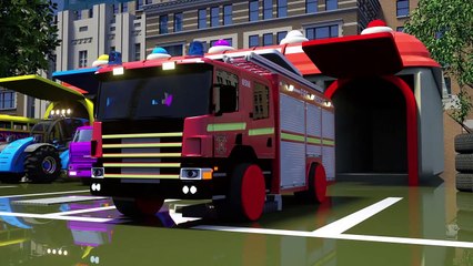 Moyens d'apprendre avec les tracteurs, ambulances, école, bus, camion de pompiers pour les enfants