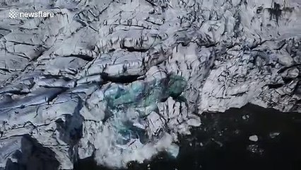 Tour guide's drone camera captures extraordinary moment Iceland glacier collapses into lake