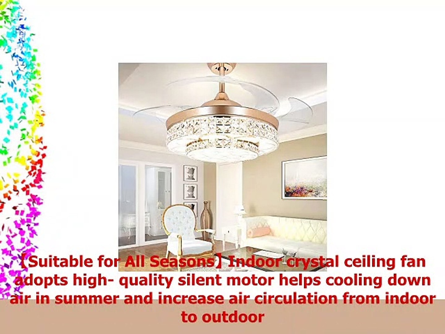 Colorled Modern Crystal Ceiling Fan 42 Inch With Remote Control