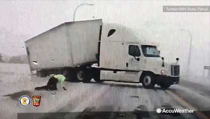 Trooper knocked over by strong winds