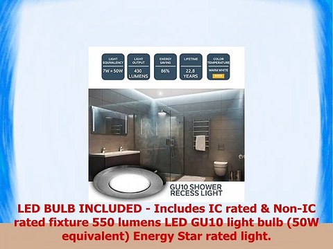 Nadair 4in Shower Recessed Lighting Kit Dimmable LED Downlight Bathroom Spotlights GU10