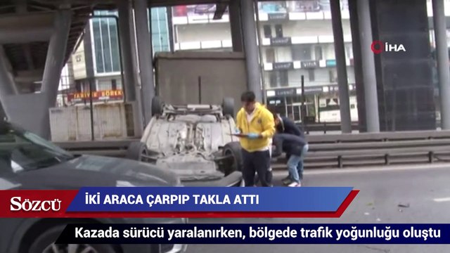 İki araca çarpıp ardından takla attı