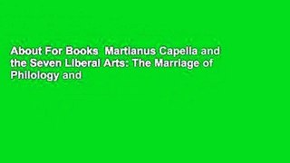 About For Books  Martianus Capella and the Seven Liberal Arts: The Marriage of Philology and