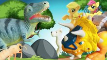 MY LITTLE PONY AND DINOSAURS | TRICERATOPS SAVES LITTLE PONIE'S PUPPY FROM T-REX AND HIS LARGE INSECTS ARMIES