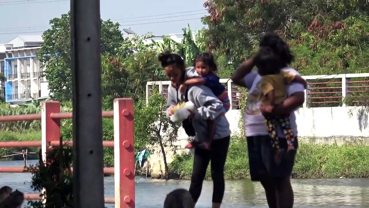Monkeys cool off in lake as temperatures soar at the start of Thailand's new year
