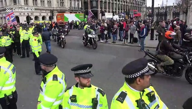 Cenotaph used as a 'bike park' as thousands of motorcycles rally in London