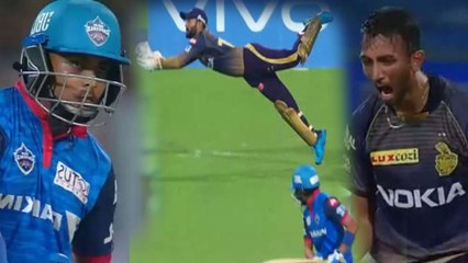 IPL 2019 KKR vs DC: Dinesh Karthik takes a brilliant catch to remove Prithvi Shaw | वनइंडिया हिंदी
