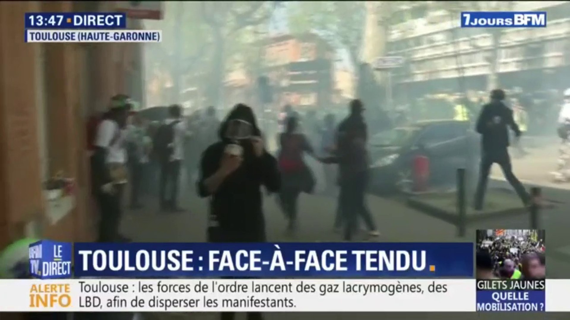 Gilets jaunes: la situation est toujours tendue à Toulouse entre  manifestants et forces de l'ordre - Vidéo Dailymotion
