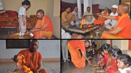 रामनवमी पर सीएम योगी आदित्यनाथ ने किया कन्या पूजन, देखिए वीडियो
