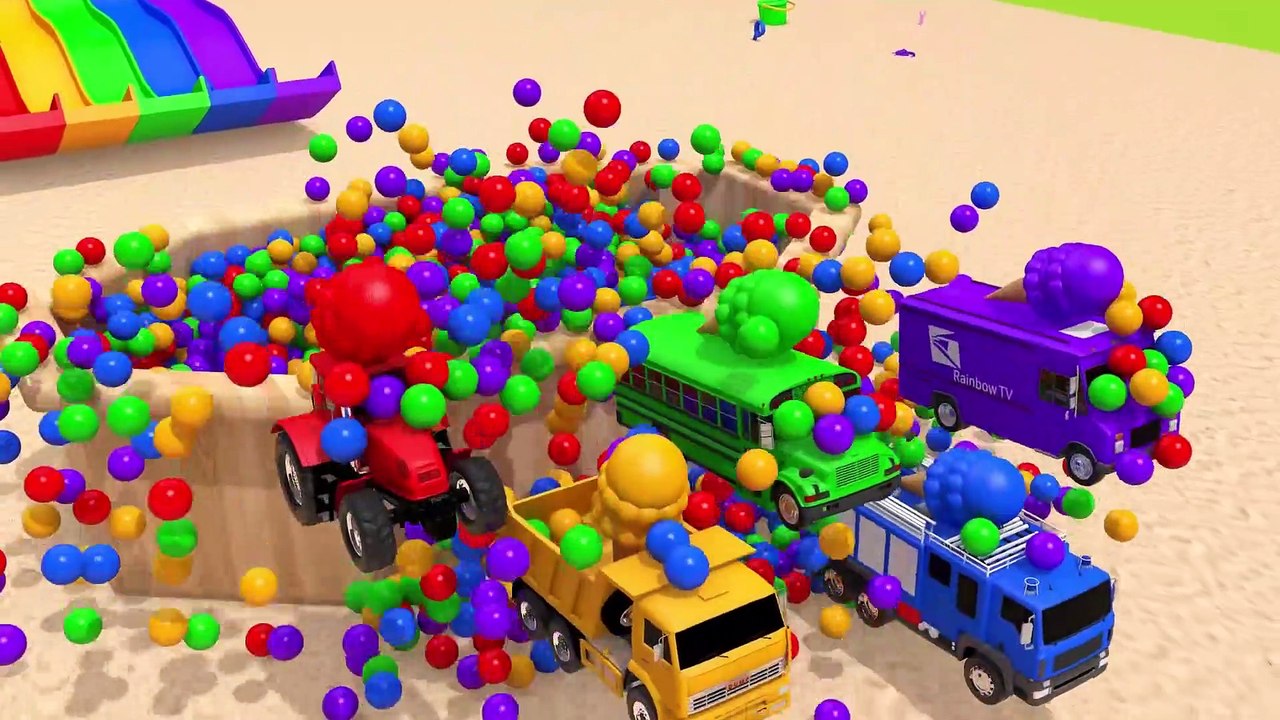Learn Colors with Street Vehicle on Magic Slide and Rainbow Ice Cream Cone Pretend Play for Kids
