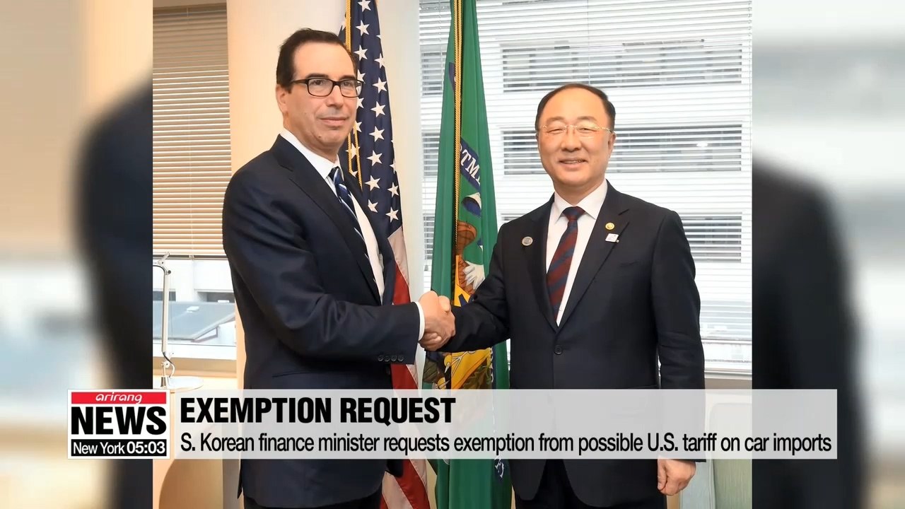 S. Korean finance minister asks U.S. treasury secretary to exempt Korea from auto import tariffs