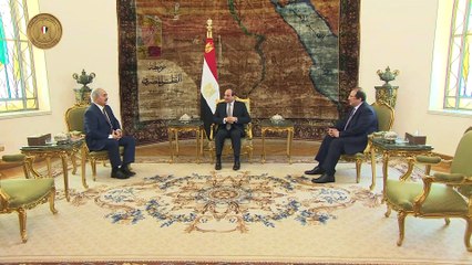 لحظة استقبال الرئيس السيسى للمشير خليفة حفتر بالاتحادية