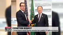 S. Korean finance minister asks U.S. treasury secretary to exempt Korea from auto import tariffs