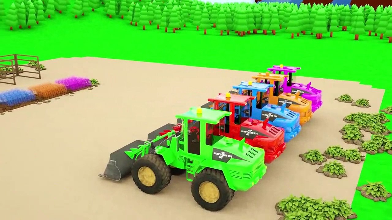 Les camions de pelles qui nourrir des vaches, apprendre les animaux de la ferme avec des véhicules