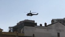 Un helico militaire largue des hommes en rappel au centre ville de Nancy