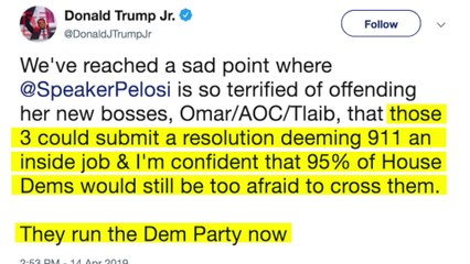 Trump Family Goes After Pelosi for Defending Freshmen Reps, Says She’s Controlled by Her 'New Bosses'