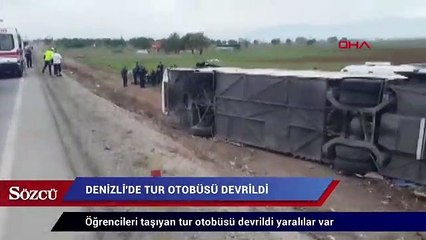 Denizli'de tur otobüsü devrildi