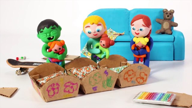 SUPERHERO BABIES & THE TRASH TRUCK Spiderman, Hulk & Frozen Play Doh Cartoons For Kids
