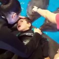 On fait faire une delphinothérapie à un petit garçon, la réaction des dauphins est émouvante. Regardez !