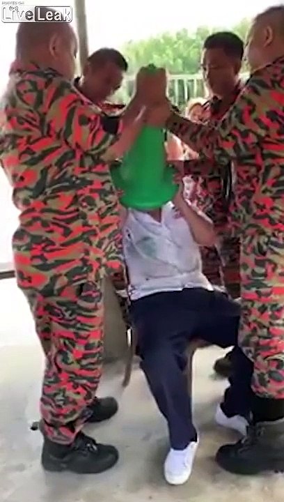 La tête coincée dans un cône de circulation ! Aidé par les pompiers...