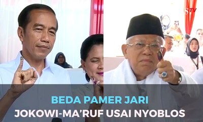 Begini Beda Gaya Pamer Jari Jokowi-Ma'ruf Amin Usai Nyoblos