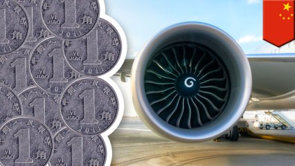 Chinese man throws coins at airplane engine for luck
