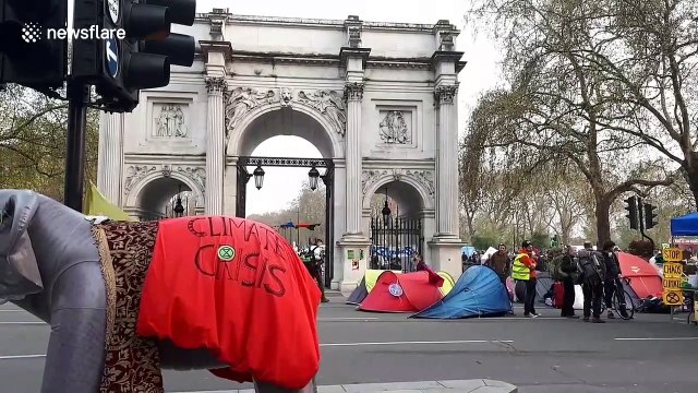 Extinction Rebellion protesters camp out at Marble Arch in London