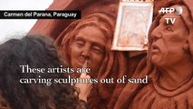 Paraguay: Artists work on sand sculptures for Holy Week