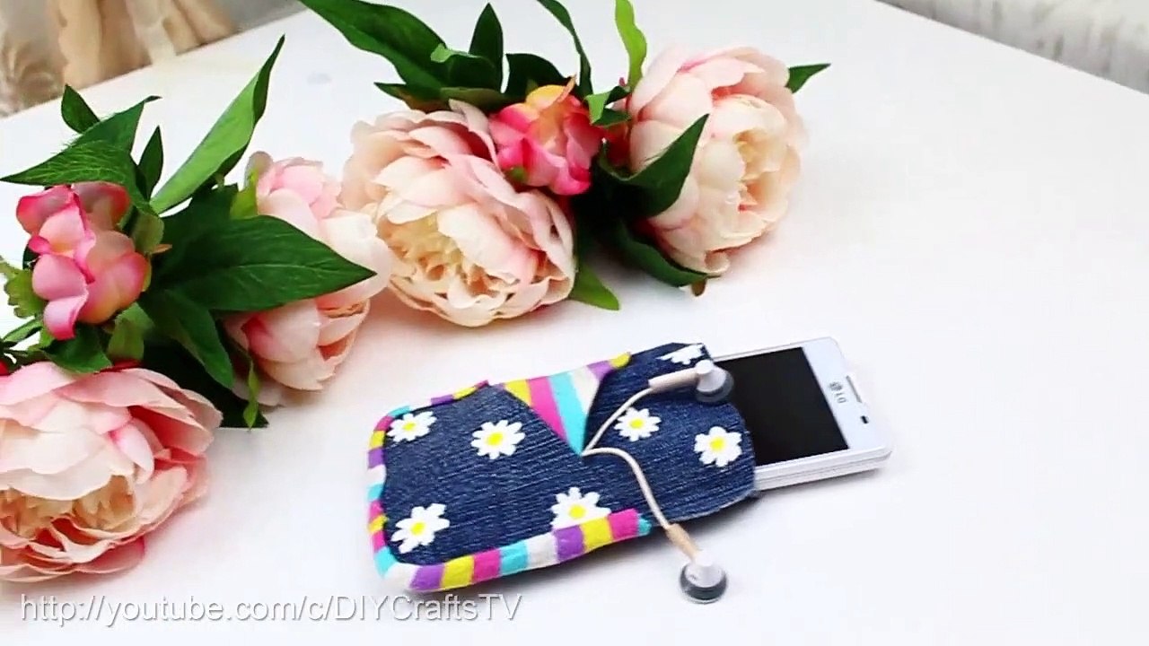 DIY PHONE CASE | 3 POCKETS Jeans FLOWER Case | NO SEW