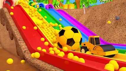 Apprendre les Couleurs avec le Monstre de la Construction des Véhicules et la Surprise de Ballon de Football de la Magie de la Piscine pour les Enfants
