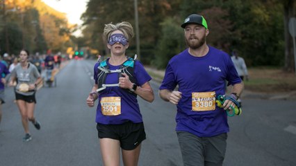 Woman Runs Half Marathon While Blindfolded to Honor Late Sister