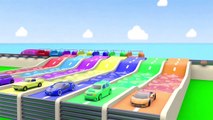 Learn Colors with Racing Cars Coloring Slides Tracks Train Transport 3D Kids Toy Truck Waterslide