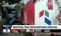 Rem Rusak, Truk Pertamina Terguling di Bogor