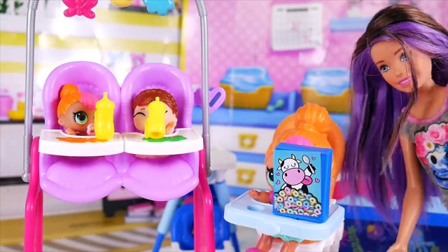 LOL Surprise Dolls + Lil Sisters Meet Skipper the Babysitter - Barbie McDonalds Drive Thru Toy Video