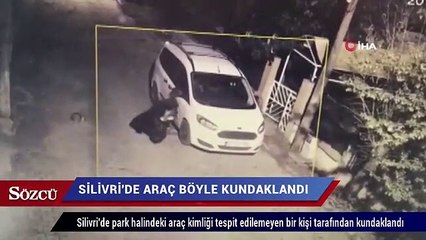 Silivri’de park halindeki araç böyle kundaklandı