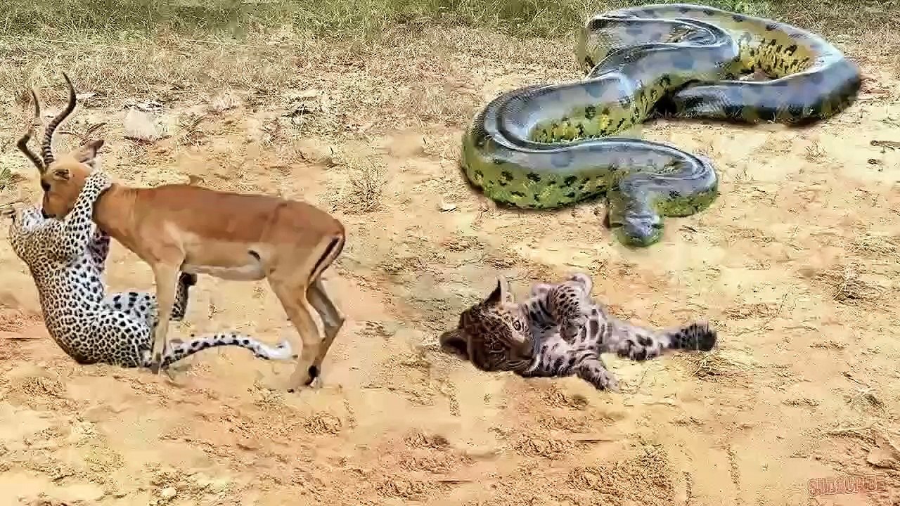 Wild animal fight| Python eat baby leopard while his mother hunt Impala - Buffalo vs Elephant,Baboon