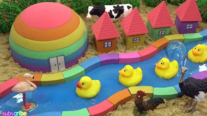 Learn Colors and How To Make Rainbow Castle w River with Kinetic Sand, Slime for Kids