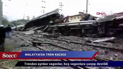 Freni boşalan trenden ayrılan vagonlar, boş vagonlara çarpıp devrildi