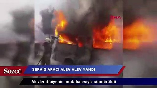 Güngören'de servis aracı alev alev yandı