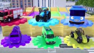 Learn Shapes Colors with Water Tank, Fire Truck, Tractor, Spec Truck Parking Vehilce for Kids