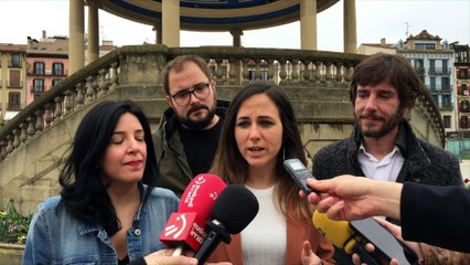 Declaraciones de Ione Belarra (Unidas Podemos) en la plaza del Castillo de Pamplona