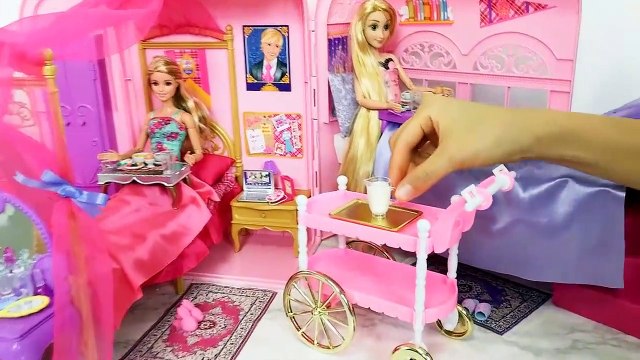 Barbie princesse Raiponce Chambre Rose Routine du Matin غرفة نوم باربي رابونزيل Barbie rosa Quarto