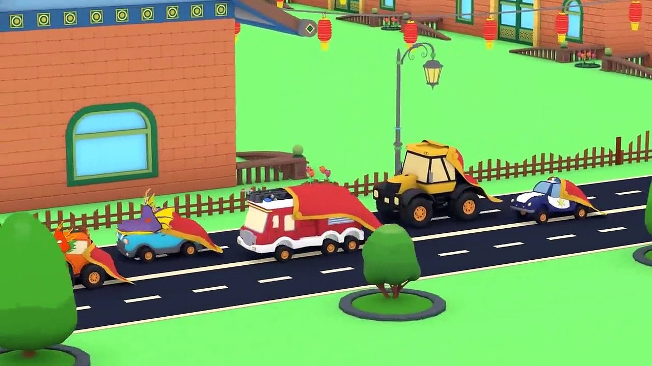 Tiny Cars - Chinese New Year - Kids Animation with Street Vehicles Bulldozer, Excavator & Crane