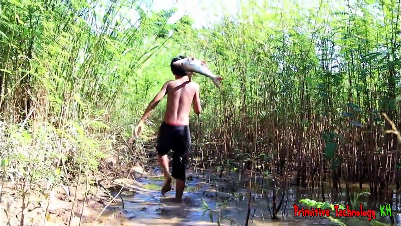 La Technologie Primitive - Trouver des poissons par la Lance de cuisson et de manger de délicieux