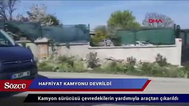 Arnavutköy’de harfiyat kamyonu devrildi