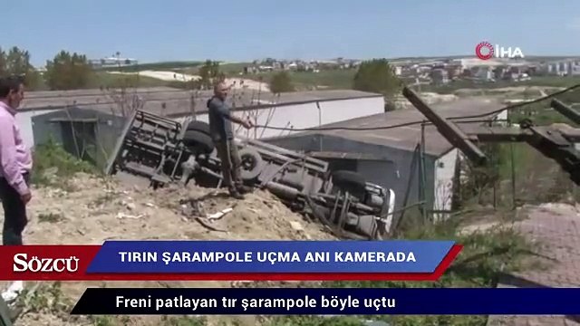 Freni patlayan tır şarampole böyle uçtu