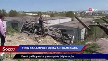 Freni patlayan tır şarampole böyle uçtu